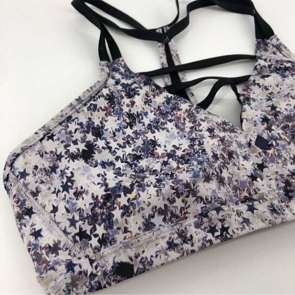 Victorias Secret VSX Sports Bra Medium Star Print‎ Strappy Silver Blue - Picture 3 of 6